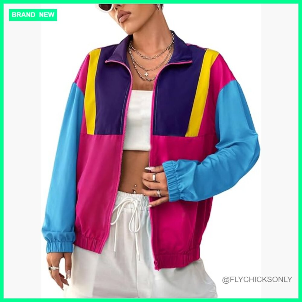 Lightweight Windbreaker Patchwork Zipper Sport Ja… - image 1